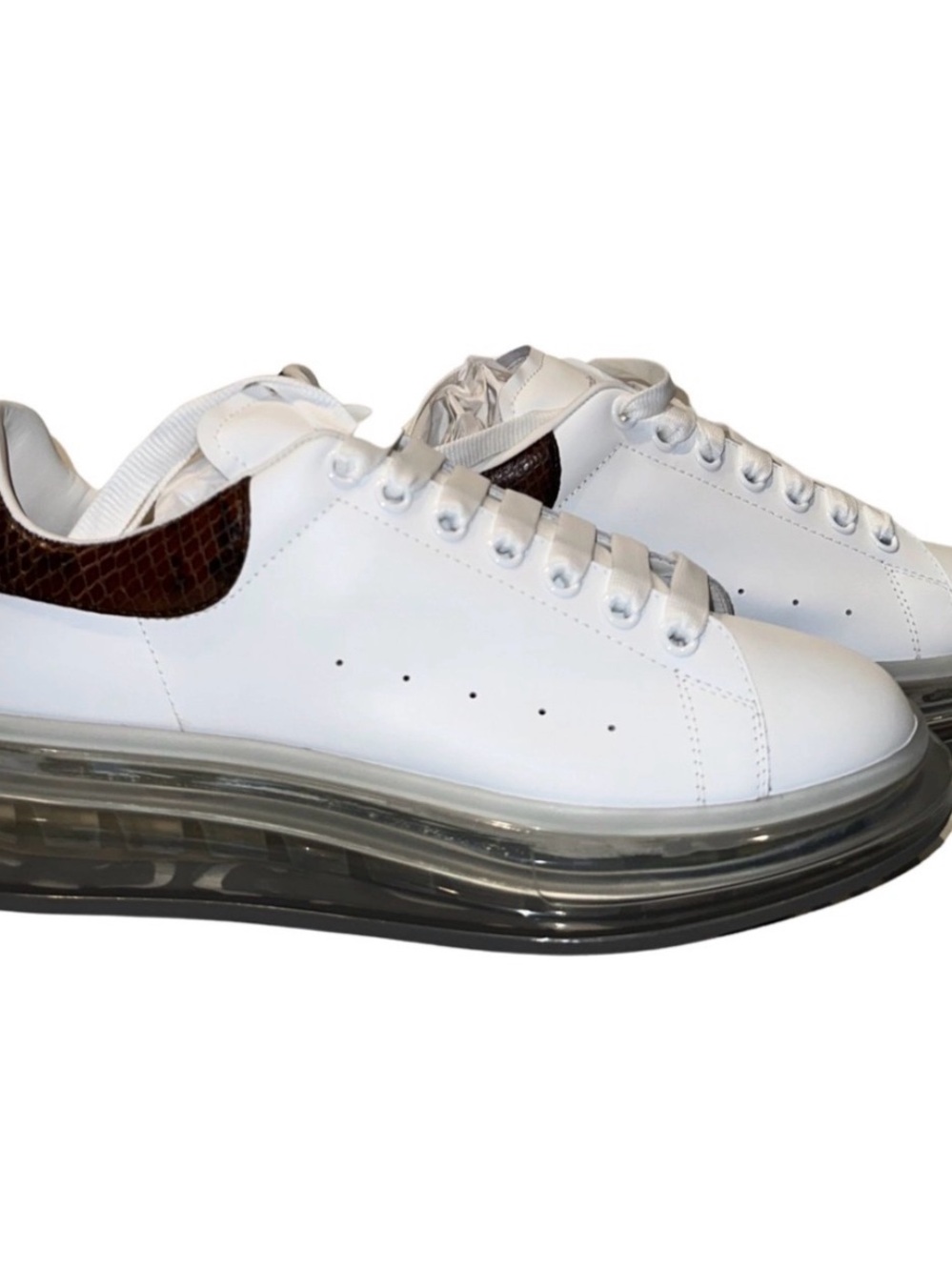 Alexander McQueen White Sneakers with Brown Croc-Effect Heel